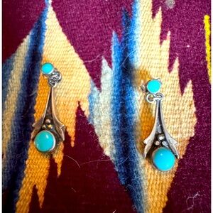 ON HOLD Turquoise 935 Silver Drop pierced Earrings, S.W., Native Amer,